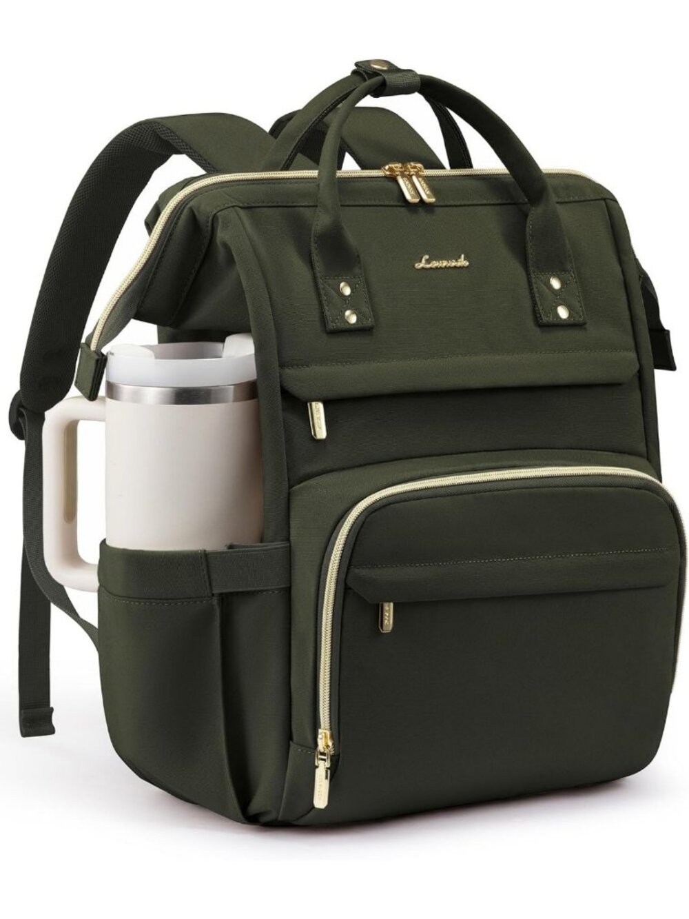 Stylish Waterproof Laptop Backpack for Women, 15.6" Travel Bag with Tumbler